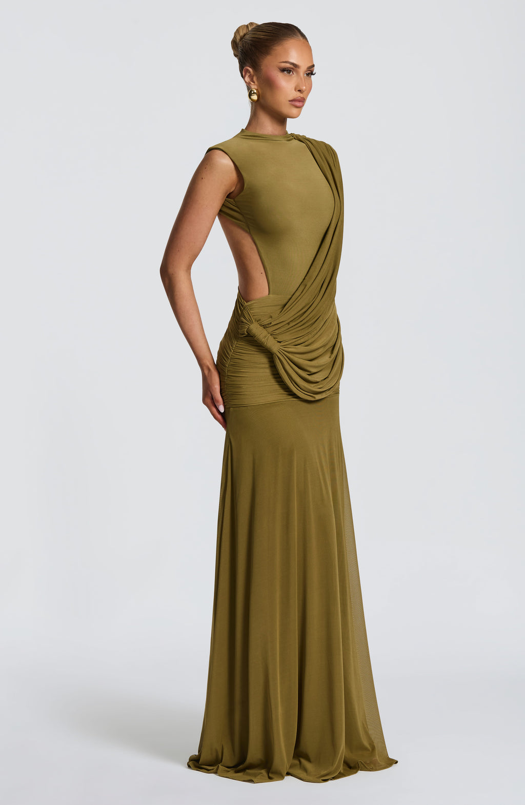Vestido Mireya™ oliva con fruncido favorecedor, foto 7