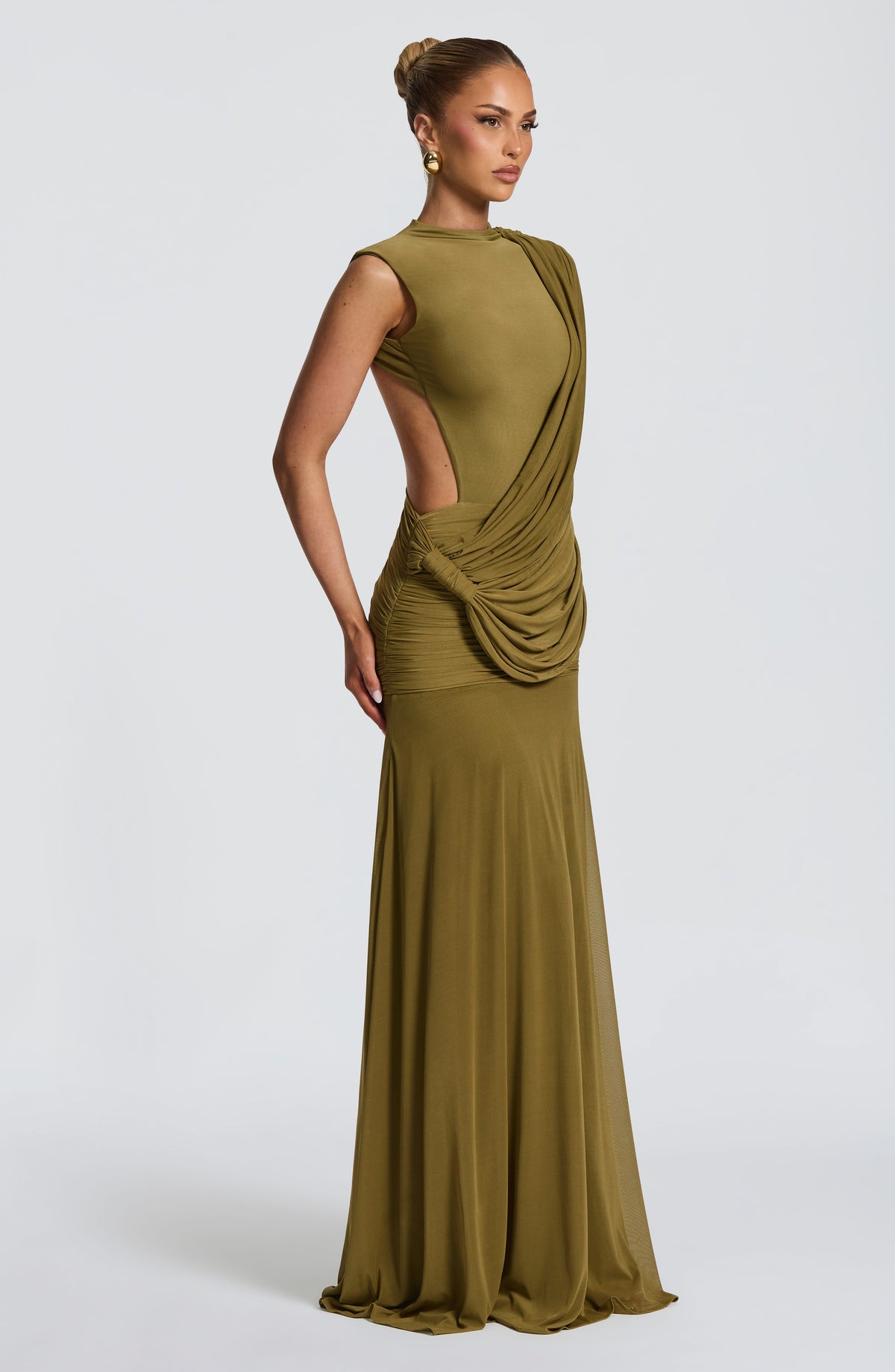 Vestido Mireya™ oliva con fruncido favorecedor, foto 7