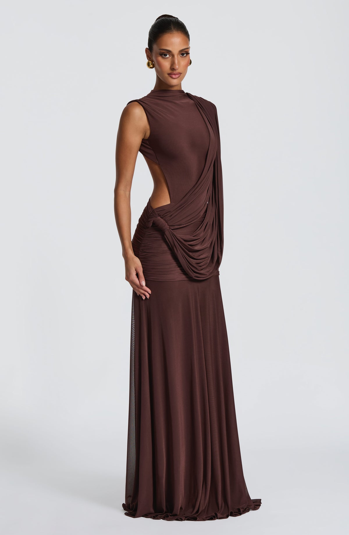Vestido de evento largo Mireya™ ciruela con fruncido favorecedor, foto 4