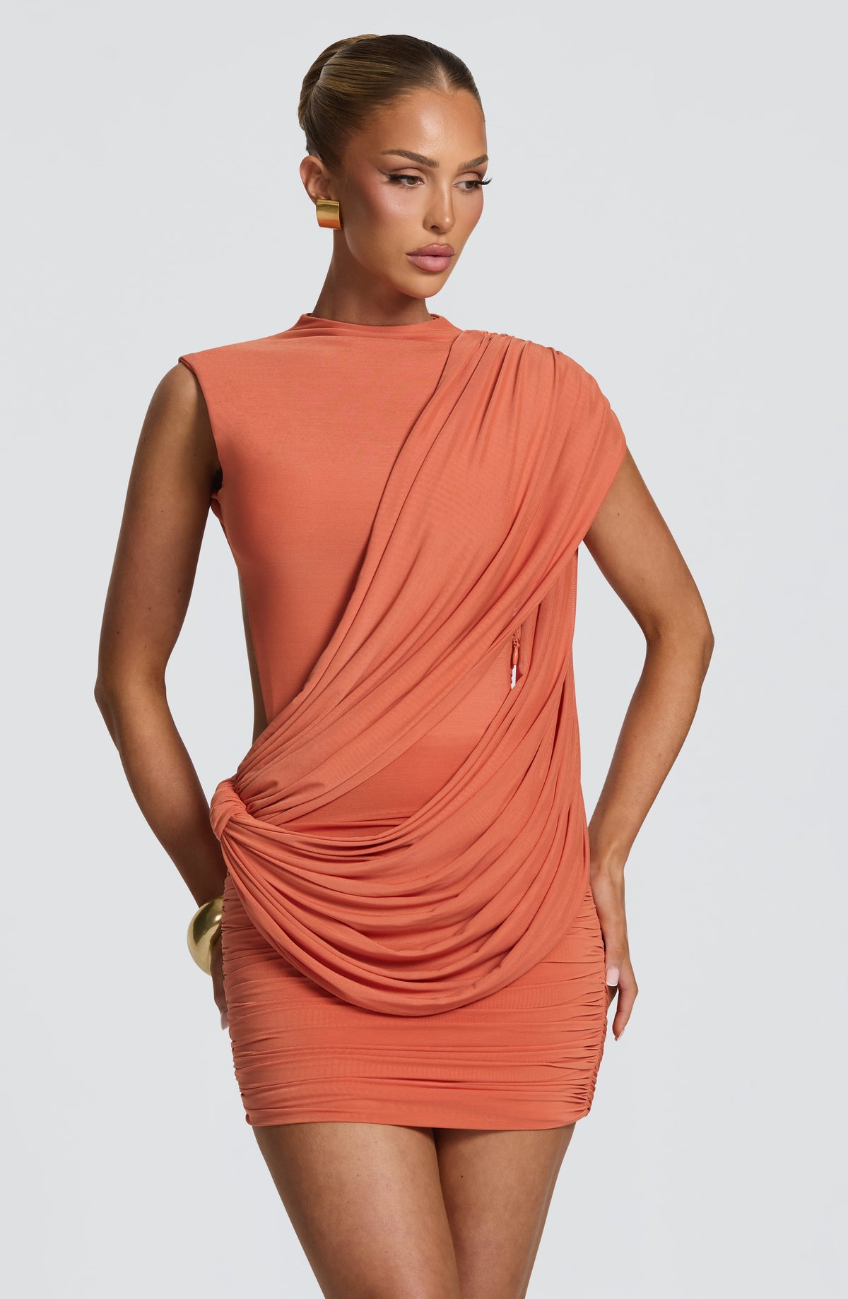 Vestido Mireya™ naranja con fruncido favorecedor, foto 7