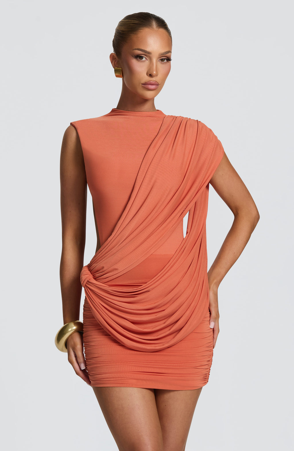 Vestido corto de cóctel naranja de malla - Mireya™ Ana Ibiza