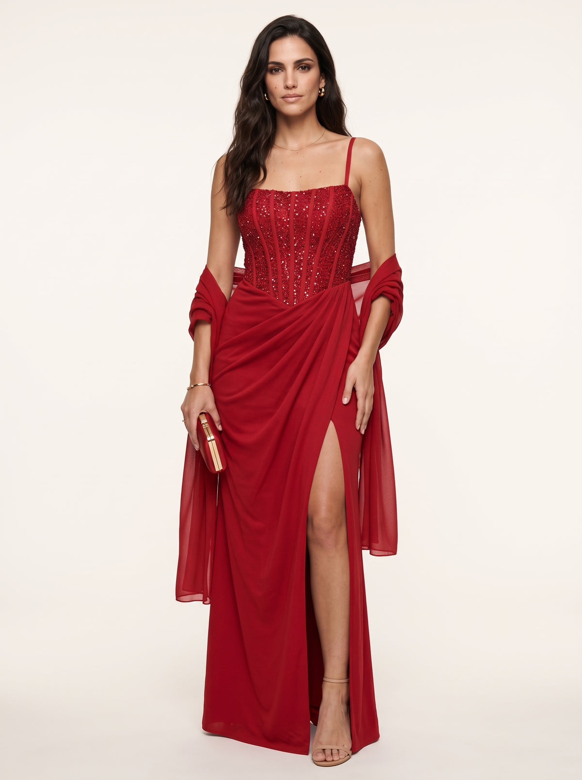 Nai™ - Vestido Largo con Corsé y Faja Compresiva Rojo