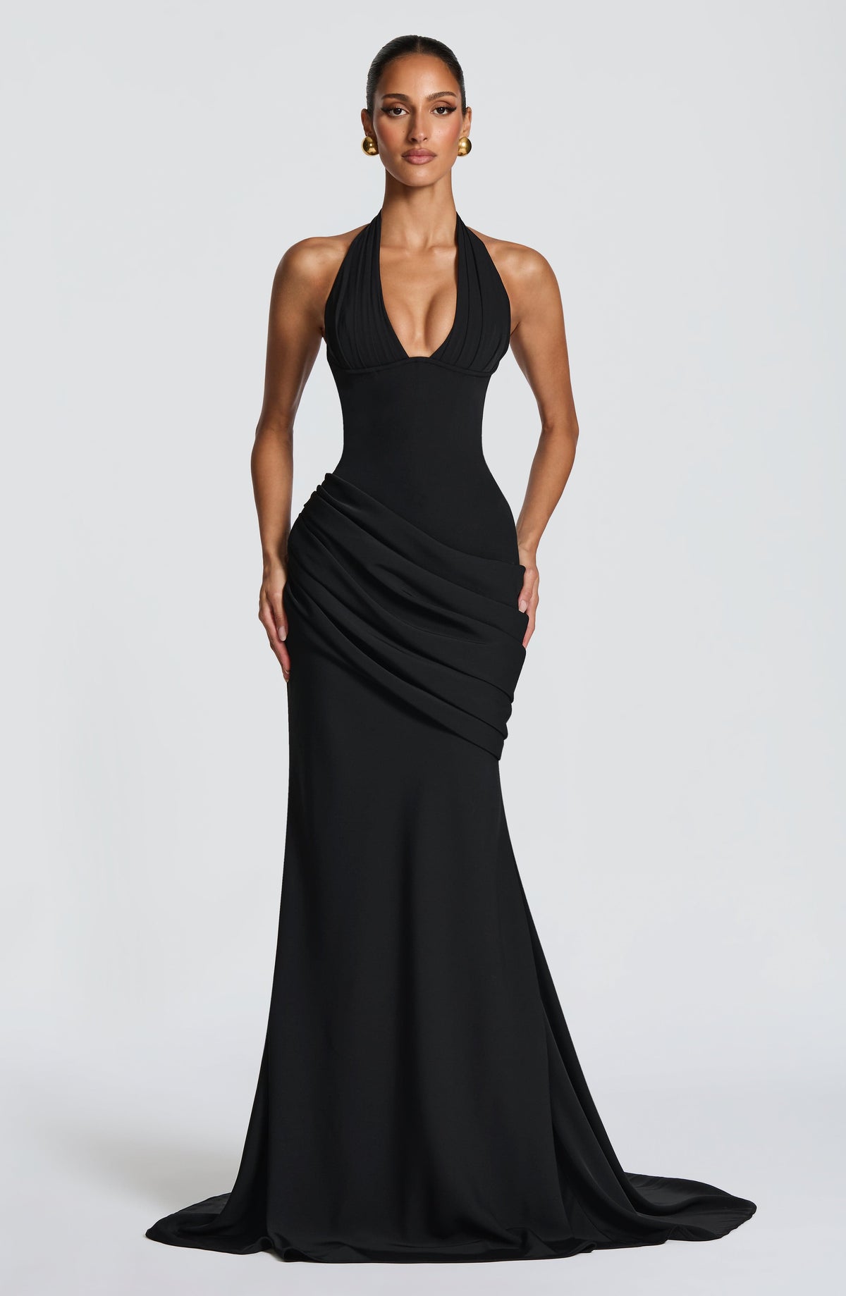 Noelia™ - Vestido Largo de Crepé Negro