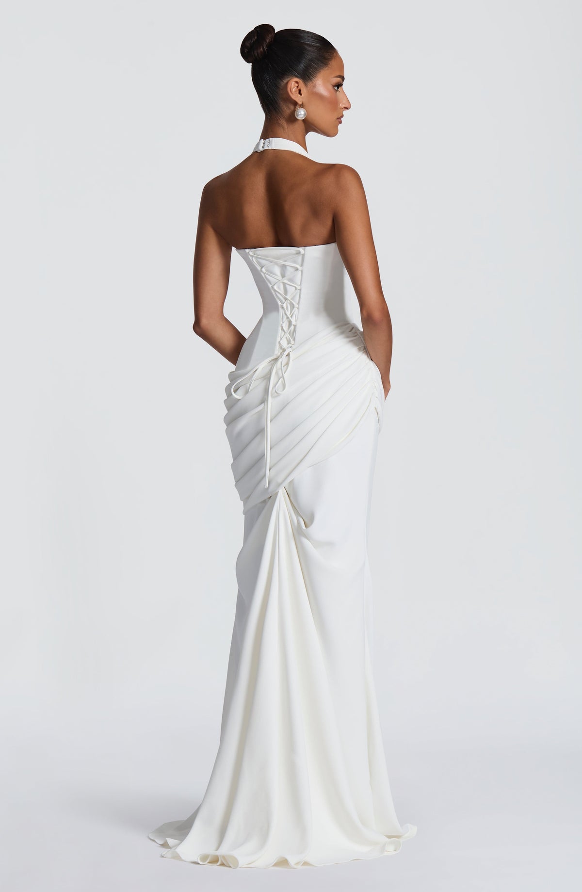 Vestido de evento largo Noelia™ marfil con cuello halter, foto 4