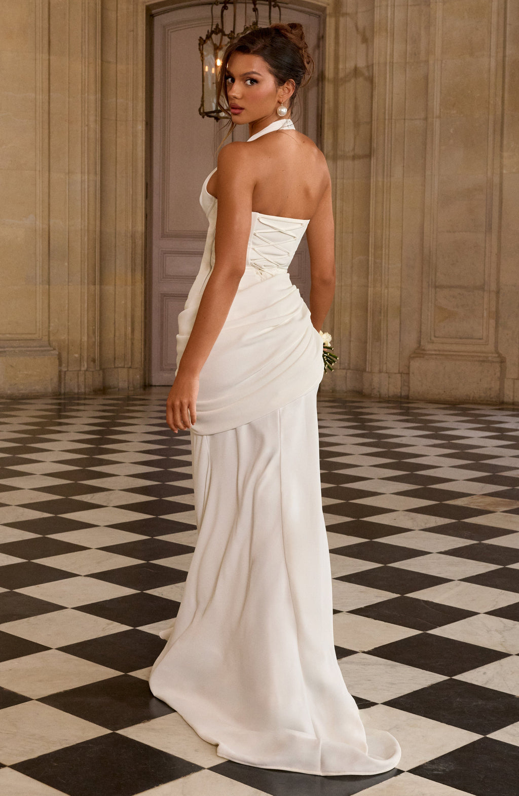 Vestido largo Noelia™ marfil con cuello halter, foto 9