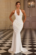 Noelia™ en marfil, vestido largo de crepé, con corsé