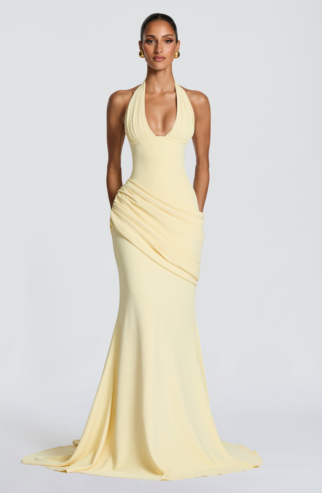 Vestido largo de invitada de boda amarillo limón de crepé - Noelia™ Ana Ibiza