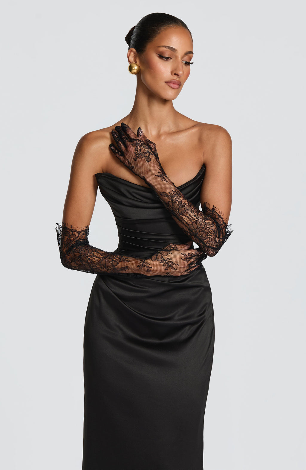 Nieves™ - Guantes de Encaje Floral Negro
