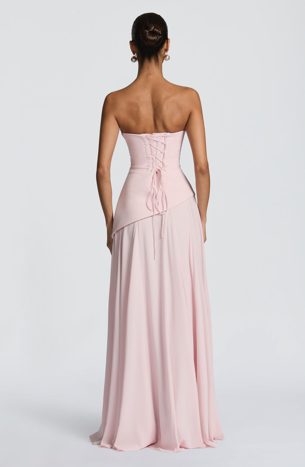 Patricia™ en rosa, vestido largo de chifón, con corsé