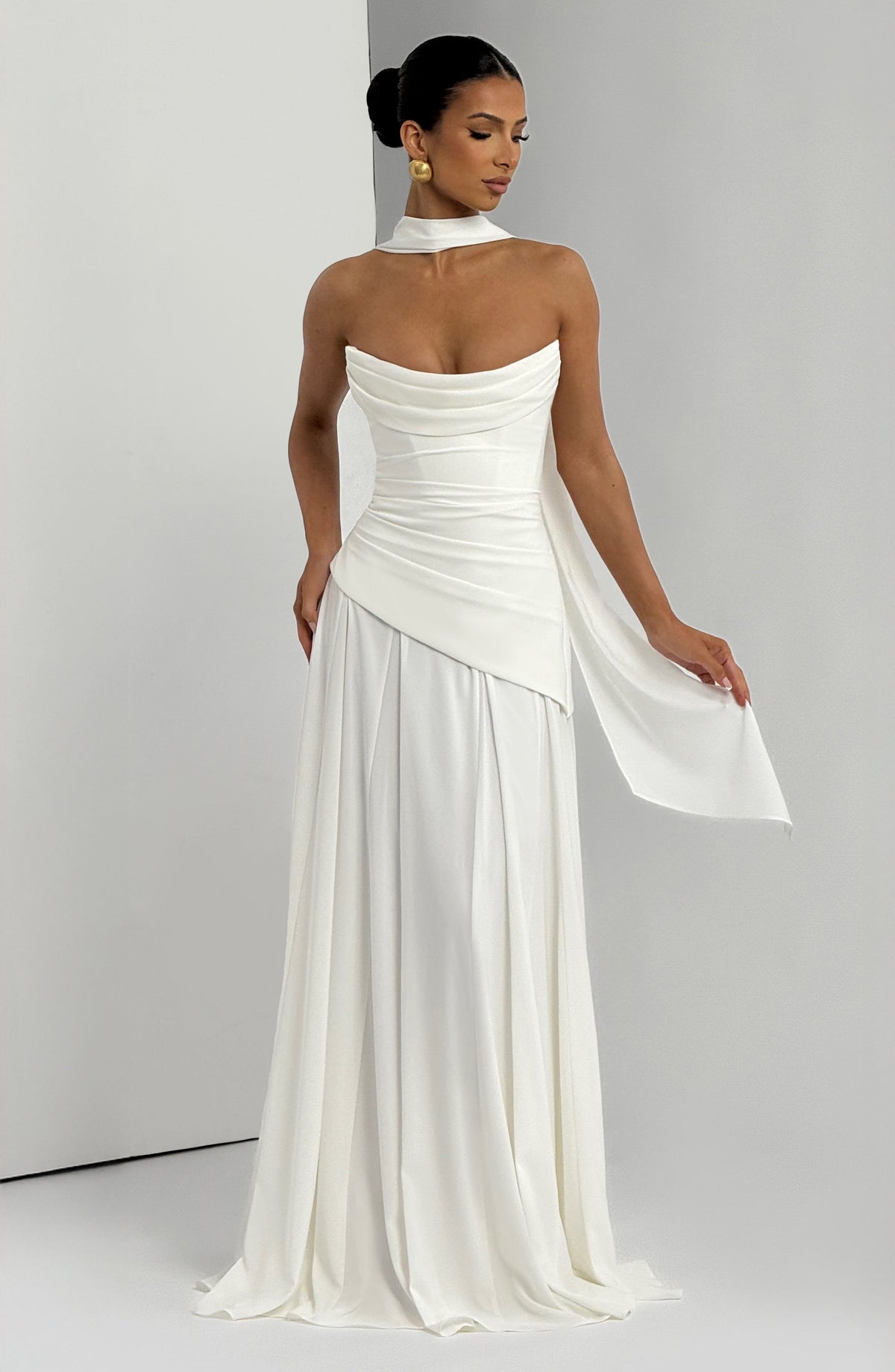 Vestido blanco largo de chifón para preboda o evento - Patricia™ Ana Ibiza