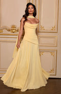 Patricia™ en amarillo limón, vestido largo de chifón, con corsé