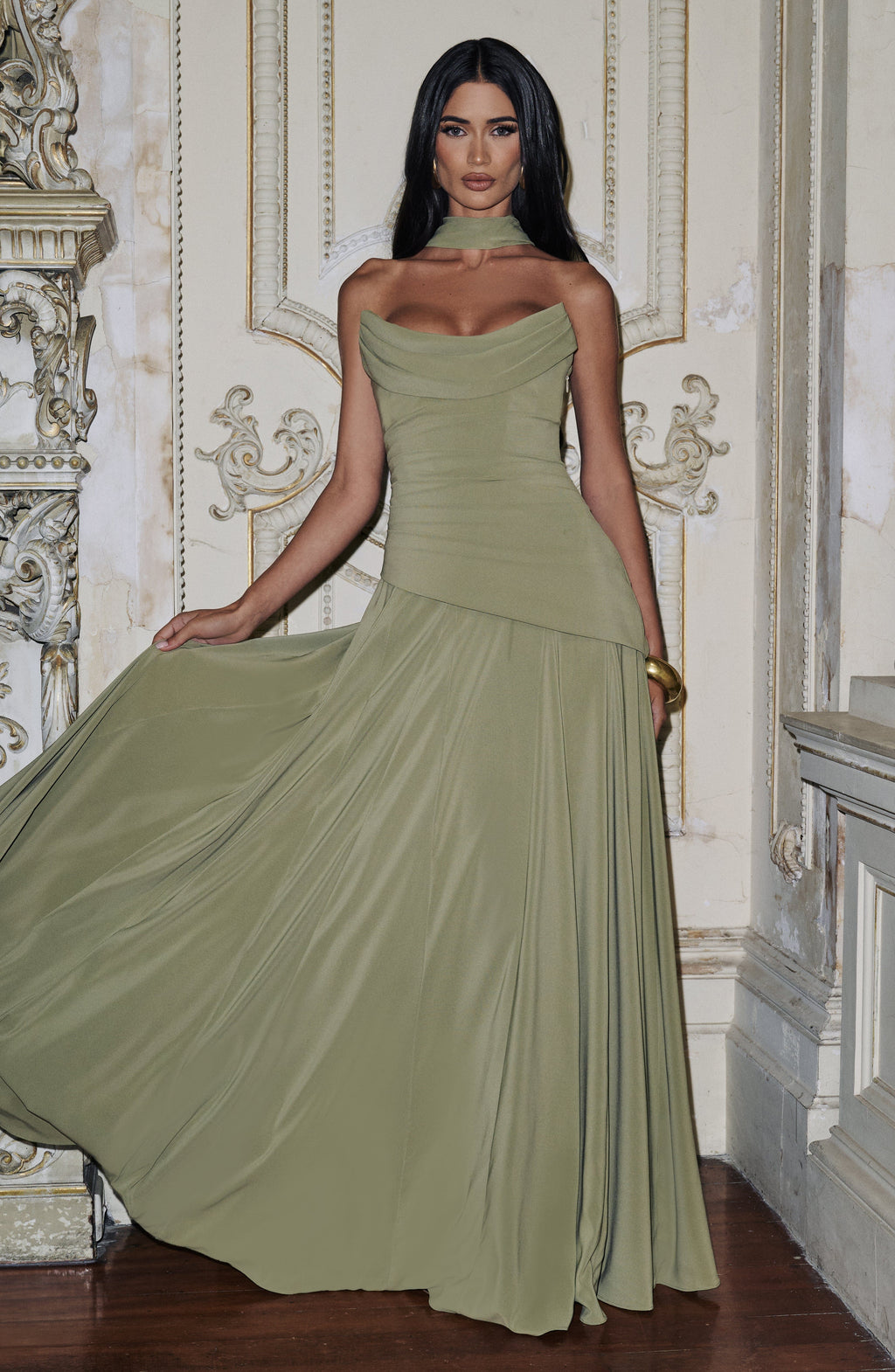 Vestido de evento Patricia™ verde salvia con escote drapeado, foto 4