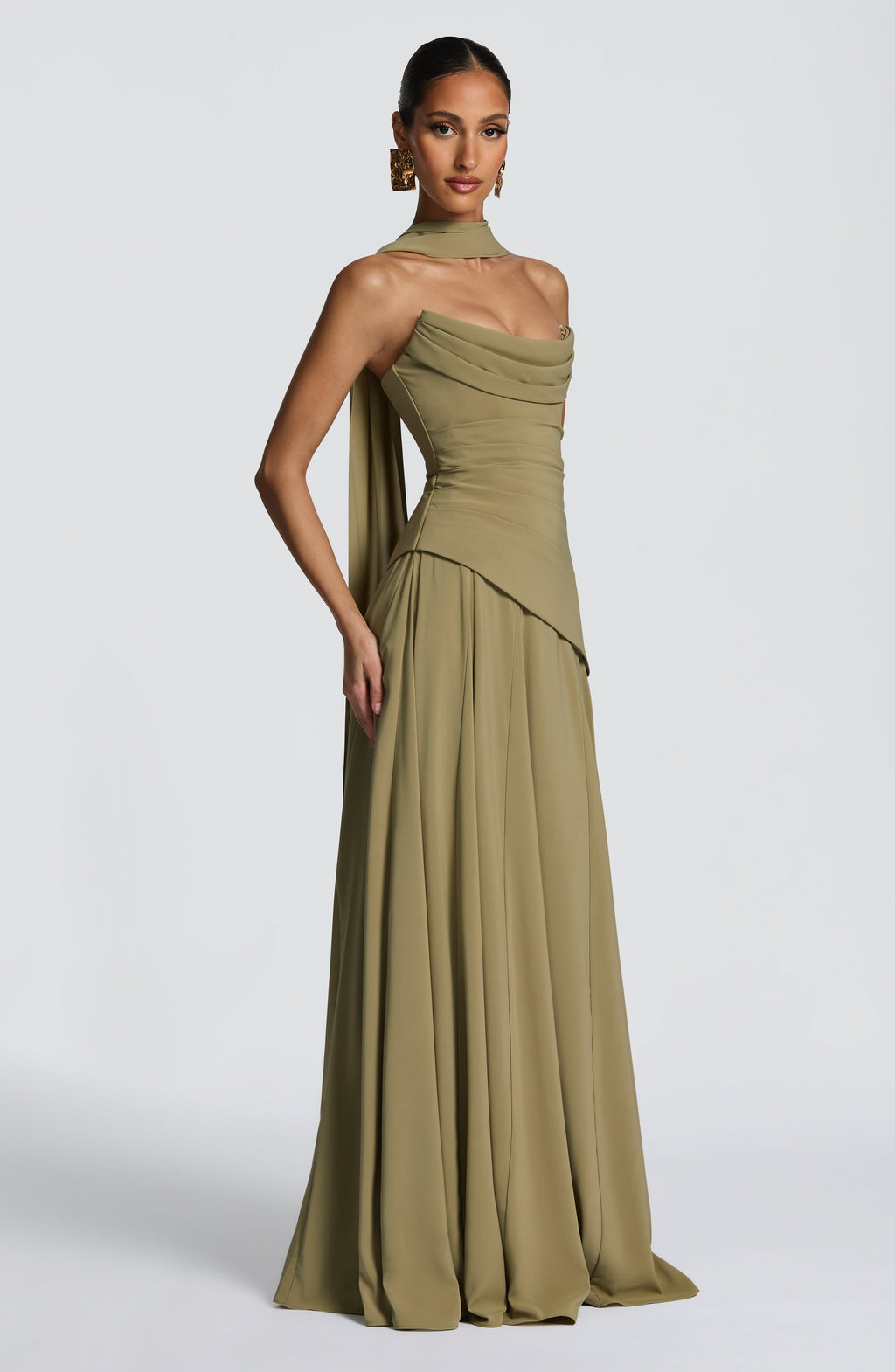 Vestido largo de invitada de boda verde salvia de chifón - Patricia™ Ana Ibiza