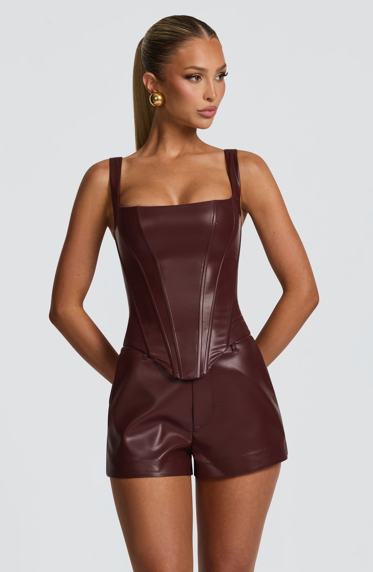 Corsé de polipiel burdeos de fiesta - Rosa™ Ana Ibiza