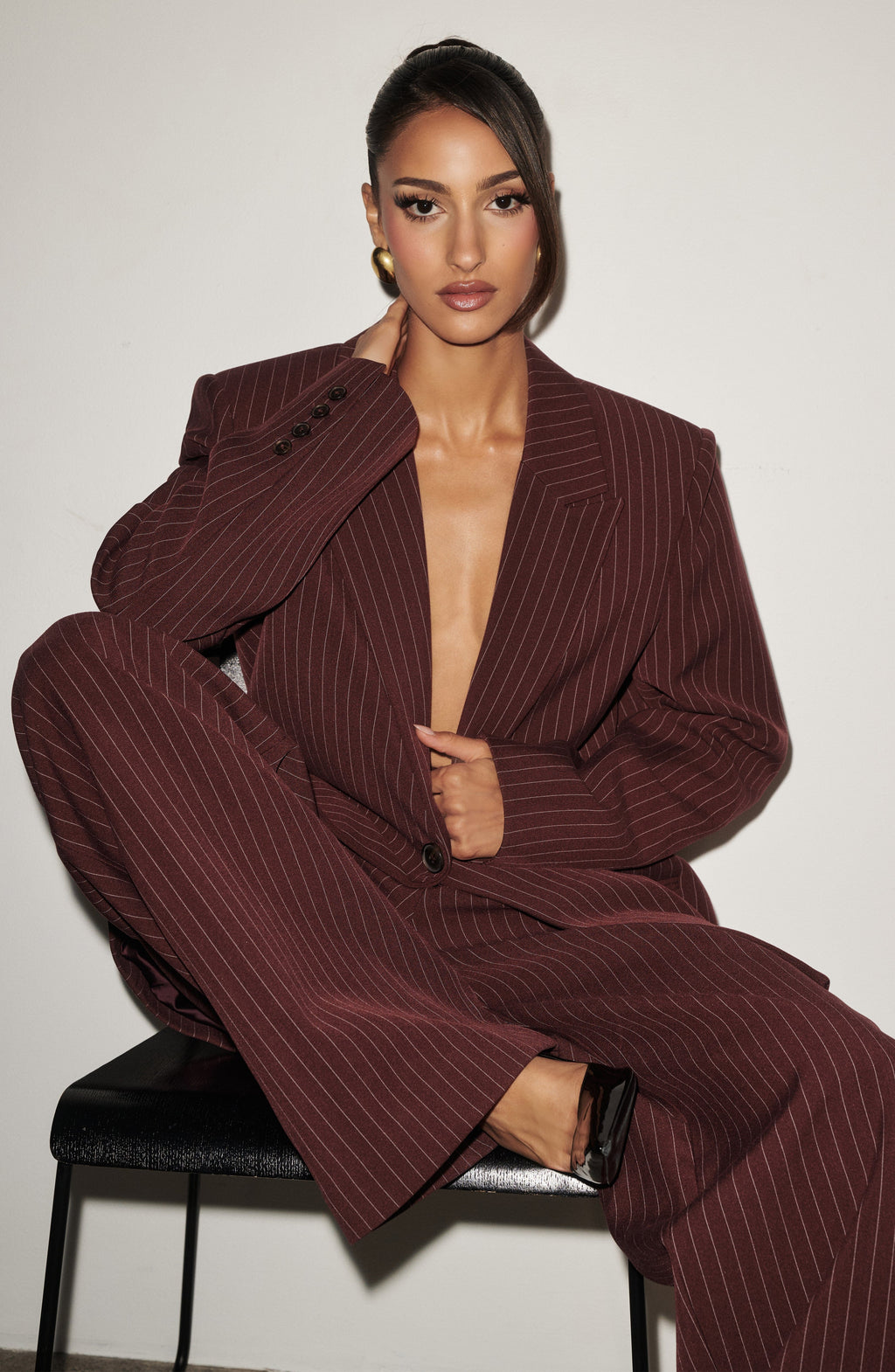 Regina™ - Blazer Oversize de Raya Diplomática Burdeos