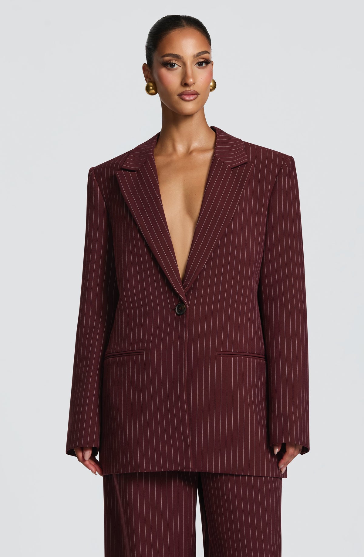 Regina™ - Blazer Oversize de Raya Diplomática Burdeos