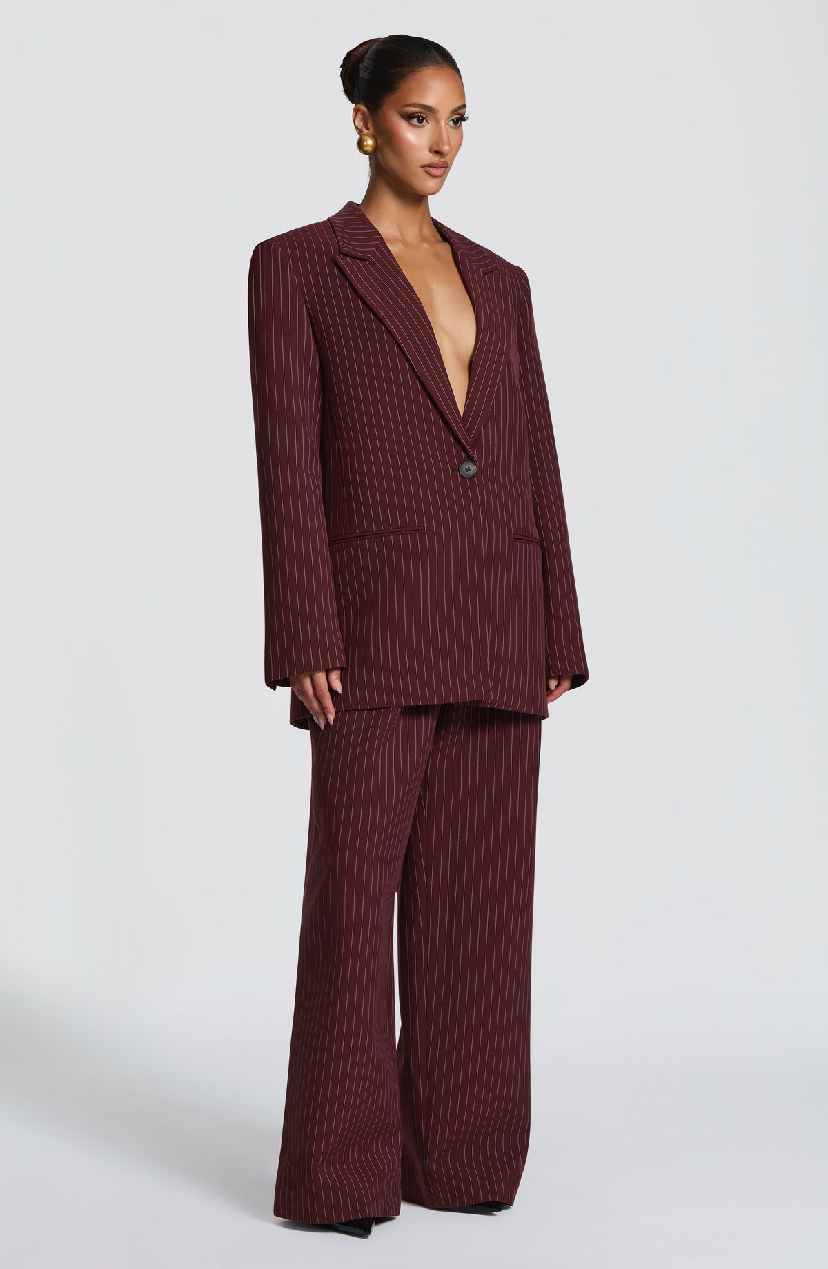 Regina™ - Blazer Oversize de Raya Diplomática Burdeos