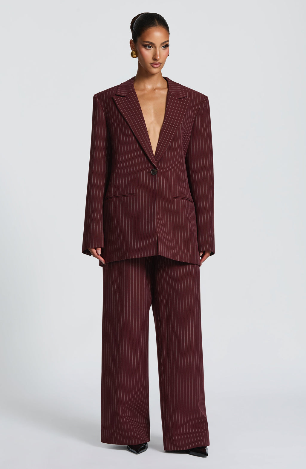 Regina™ - Blazer Oversize de Raya Diplomática Burdeos