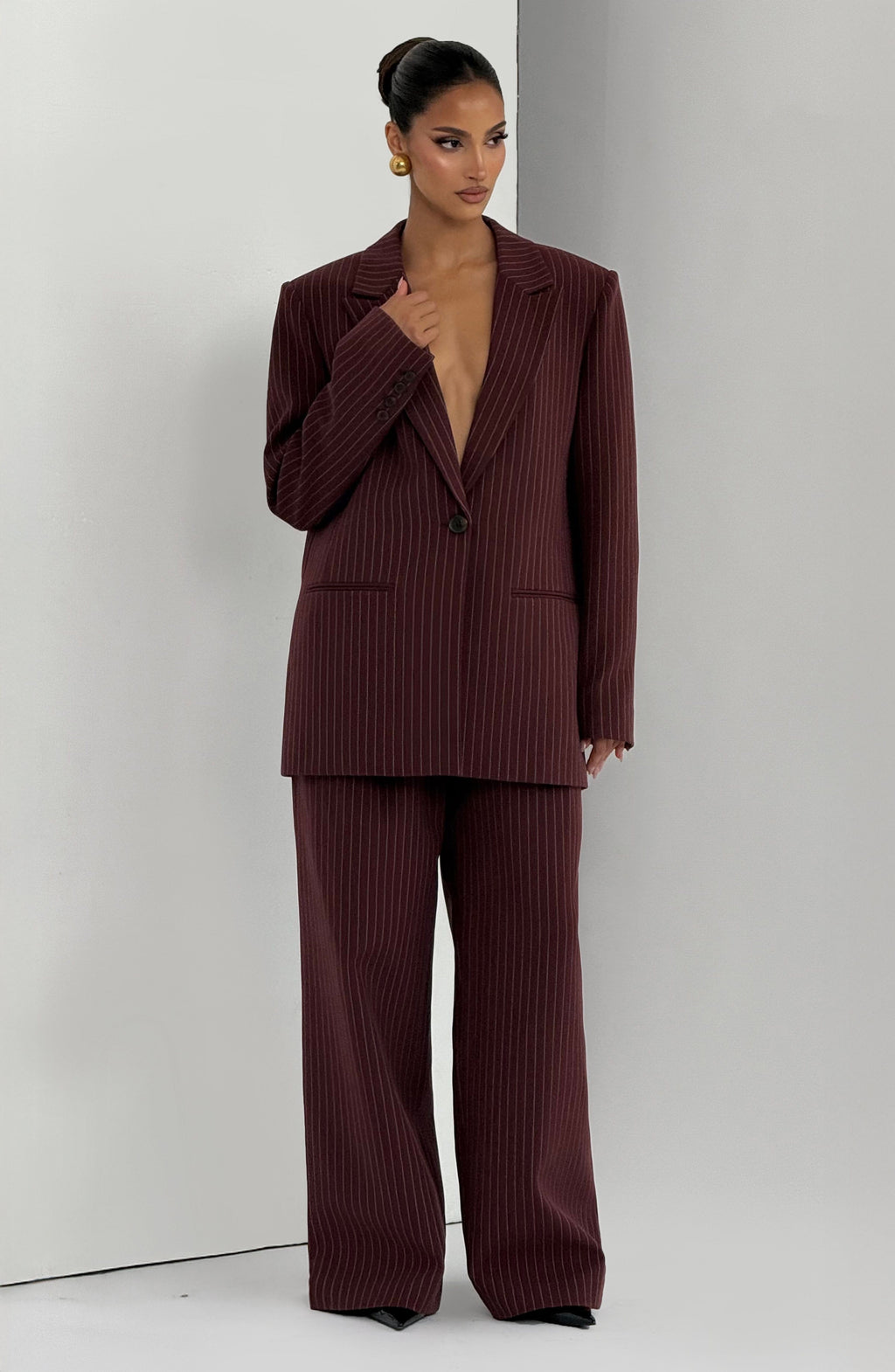 Regina™ - Blazer Oversize de Raya Diplomática Burdeos