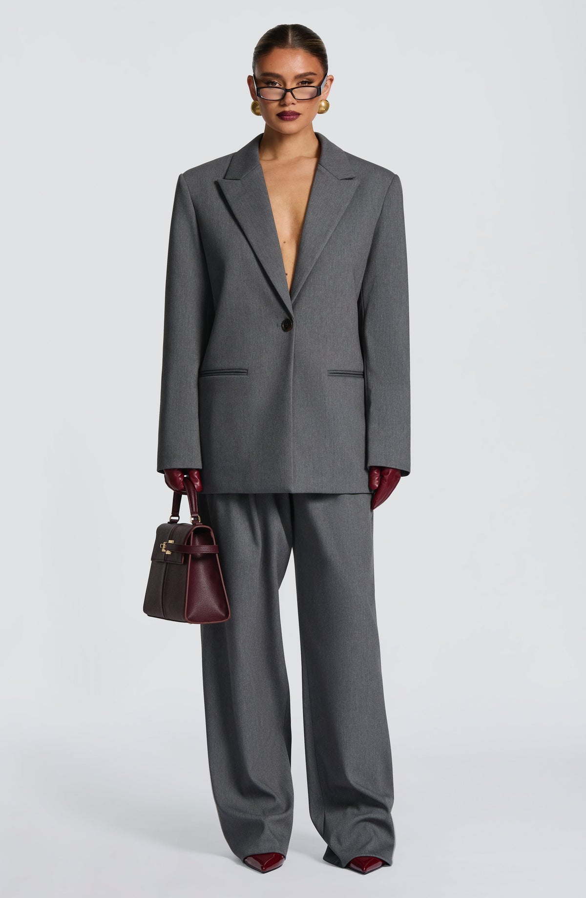 Regina™ - Blazer Oversize Gris Jaspeado