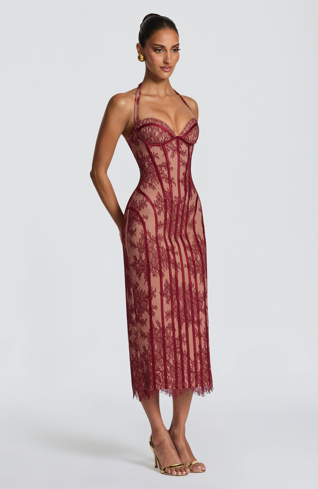 Vestido Rocío™ burdeos con cuello halter, foto 9