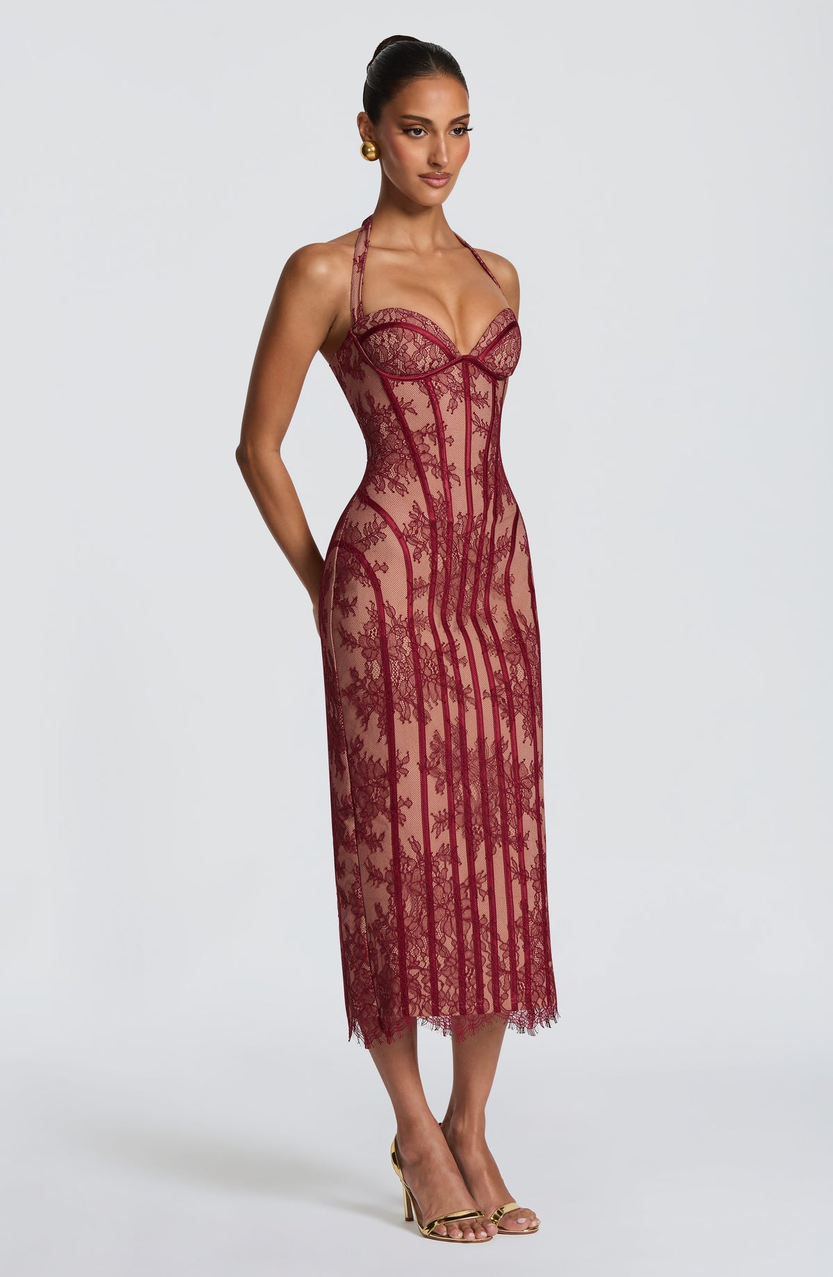 Vestido Rocío™ burdeos con cuello halter, foto 9