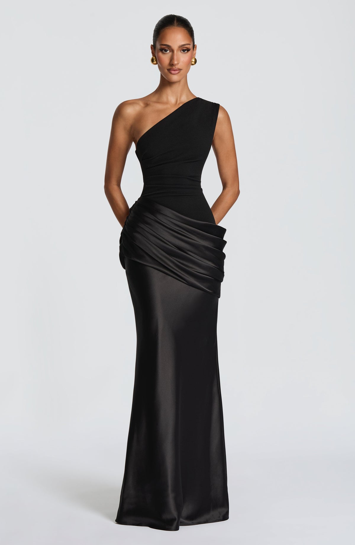 Vestido de graduación largo negro de satén - Sabina™ Ana Ibiza