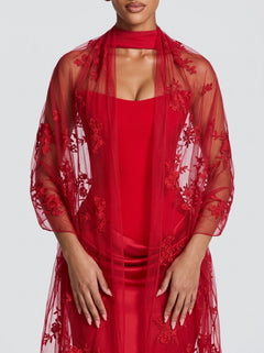 Estola de tul bordado rojo para invitada - Sol™ Ana Ibiza, primer plano