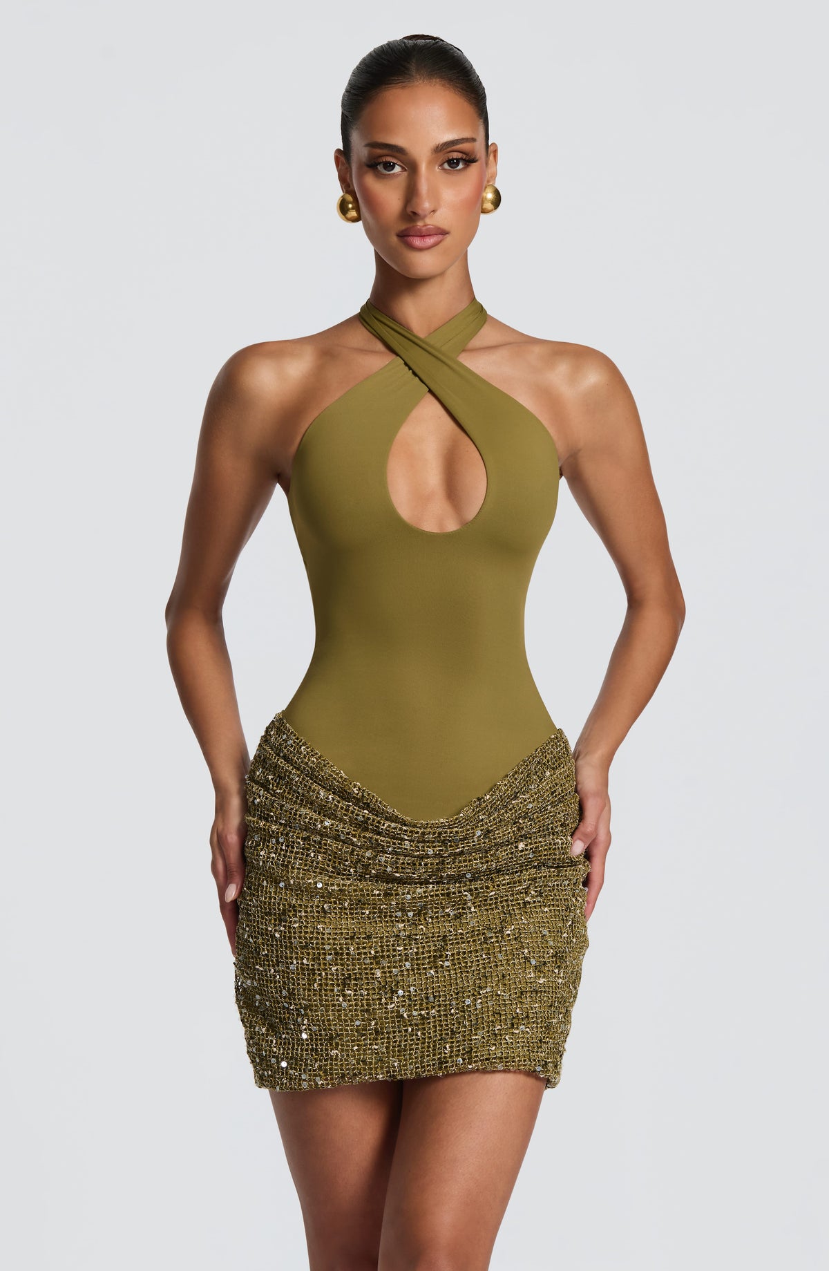 Vestido Andrea™ oliva con cuello halter, foto 7