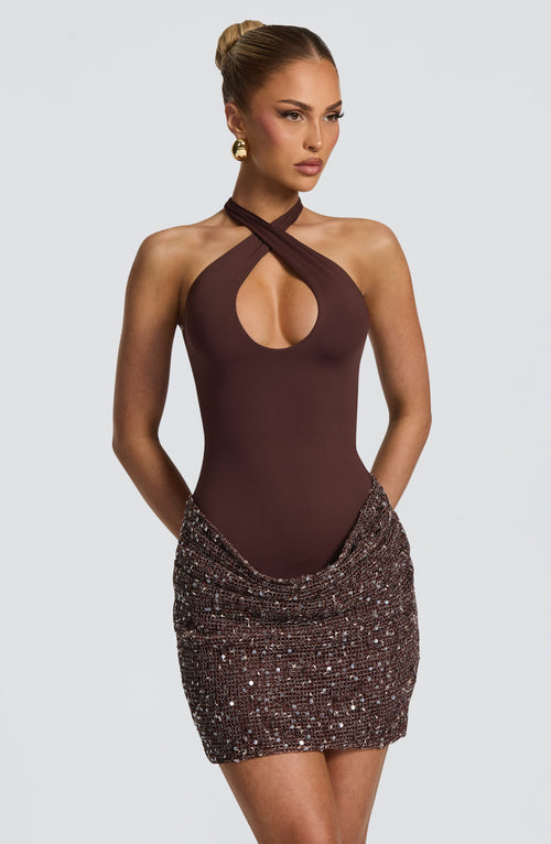 Vestido corto de cóctel ciruela de lentejuelas - Andrea™ Ana Ibiza