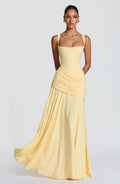 Vestido largo de invitada de boda amarillo limón de chifón - Sara™ Ana Ibiza