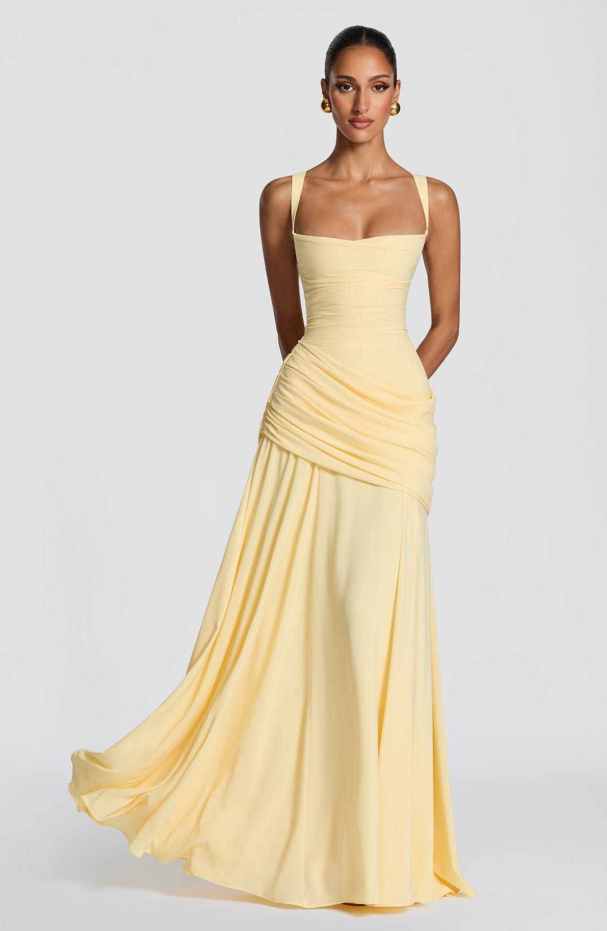 Sara™ - Vestido Largo de Chifón Limón