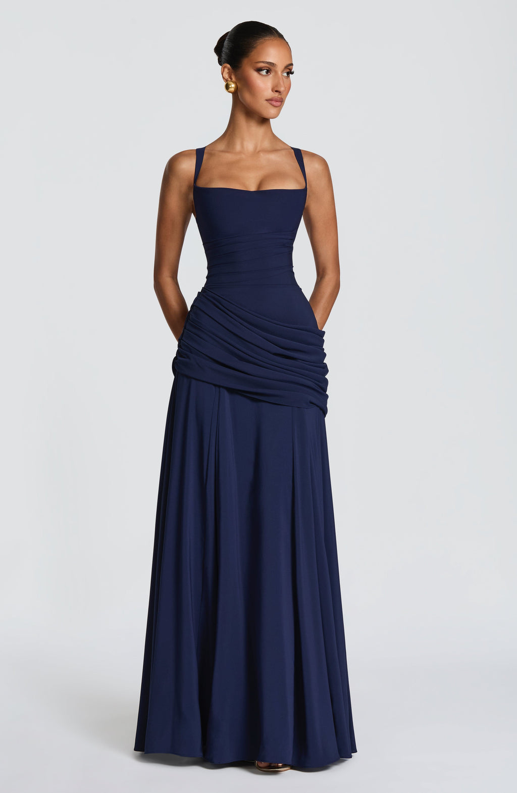 Vestido de evento Sara™ azul marino con escote drapeado, foto 4