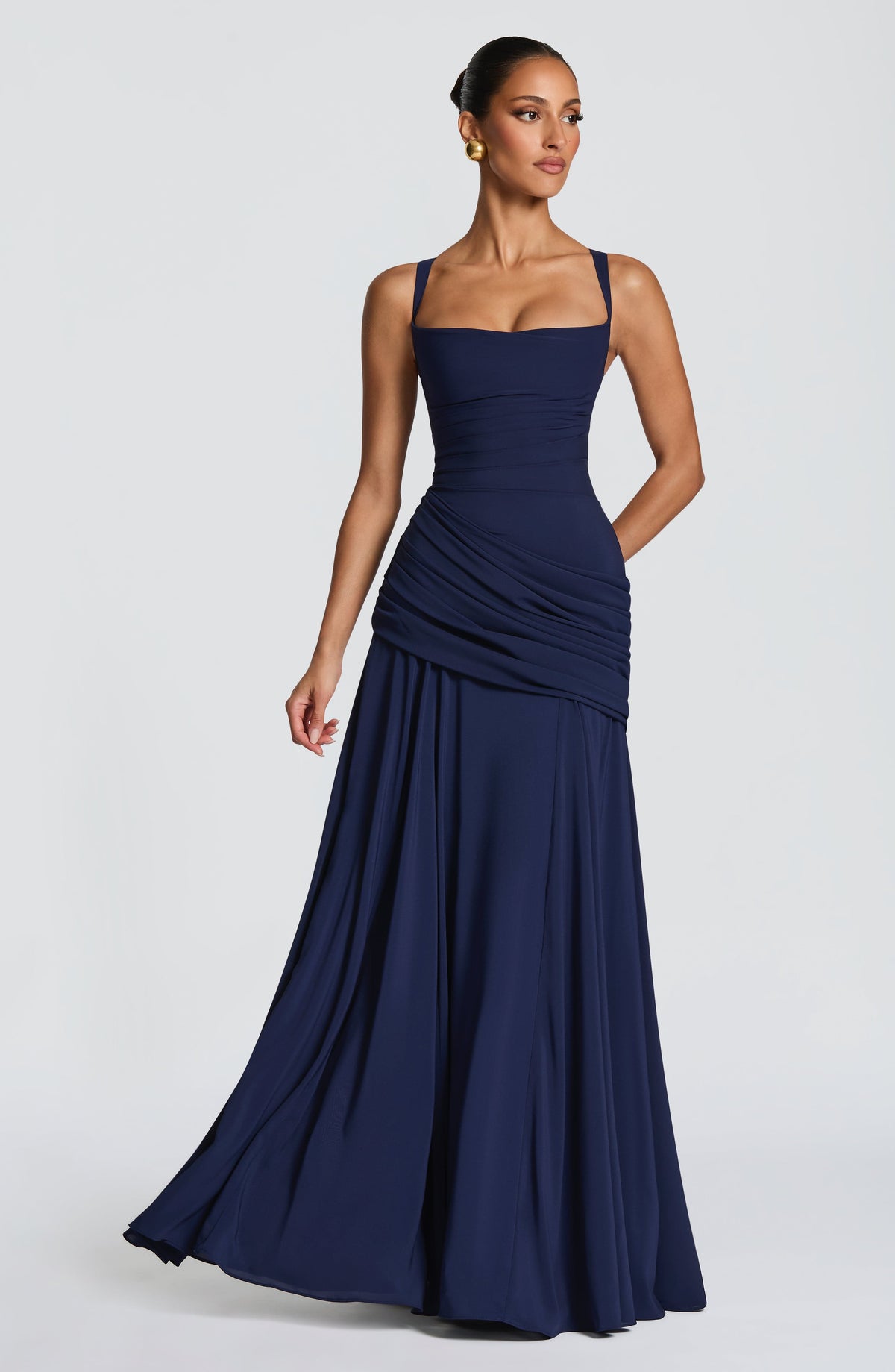 Sara™ - Vestido Largo de Chifón Azul Marino