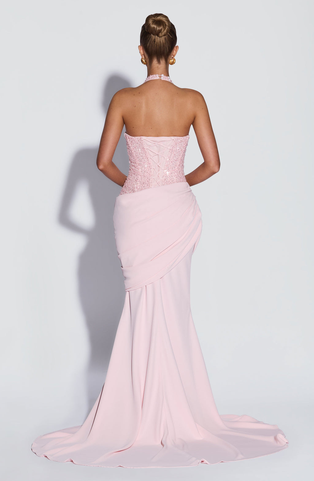 Talía™ en rosa, vestido largo de gala, con corsé