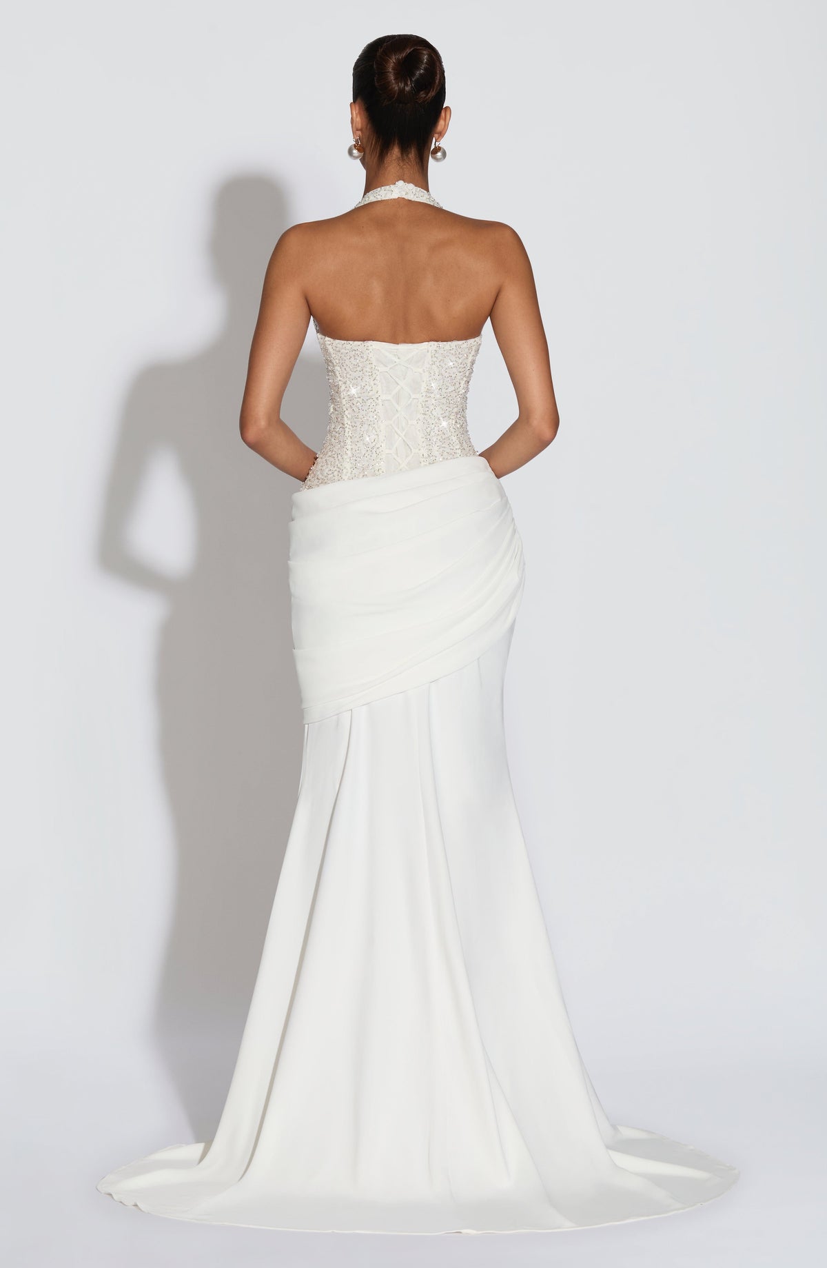 Talía™ en marfil, vestido largo de gala, con corsé