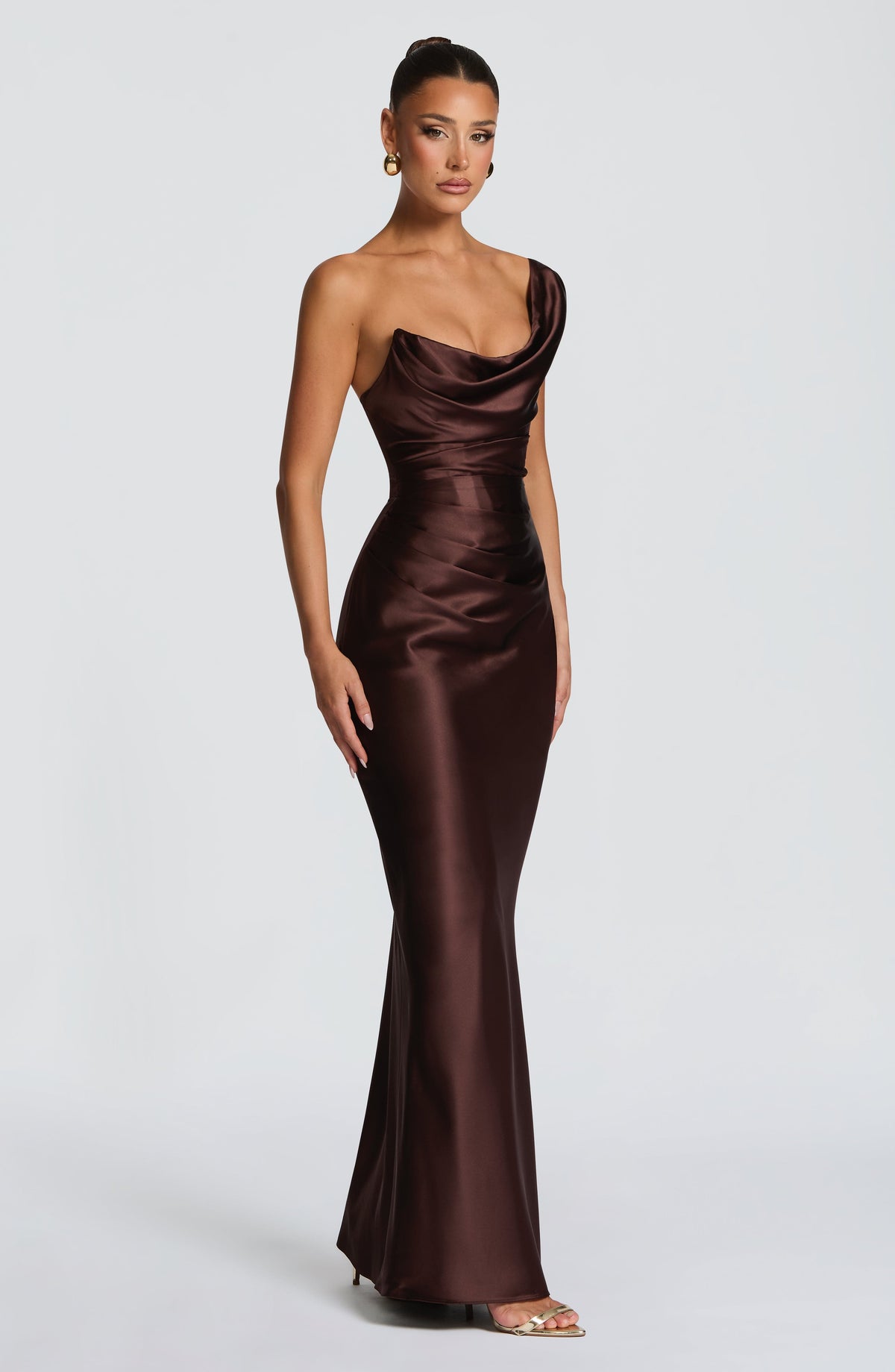 Vestido de evento Talía™ ciruela con escote drapeado, foto 4