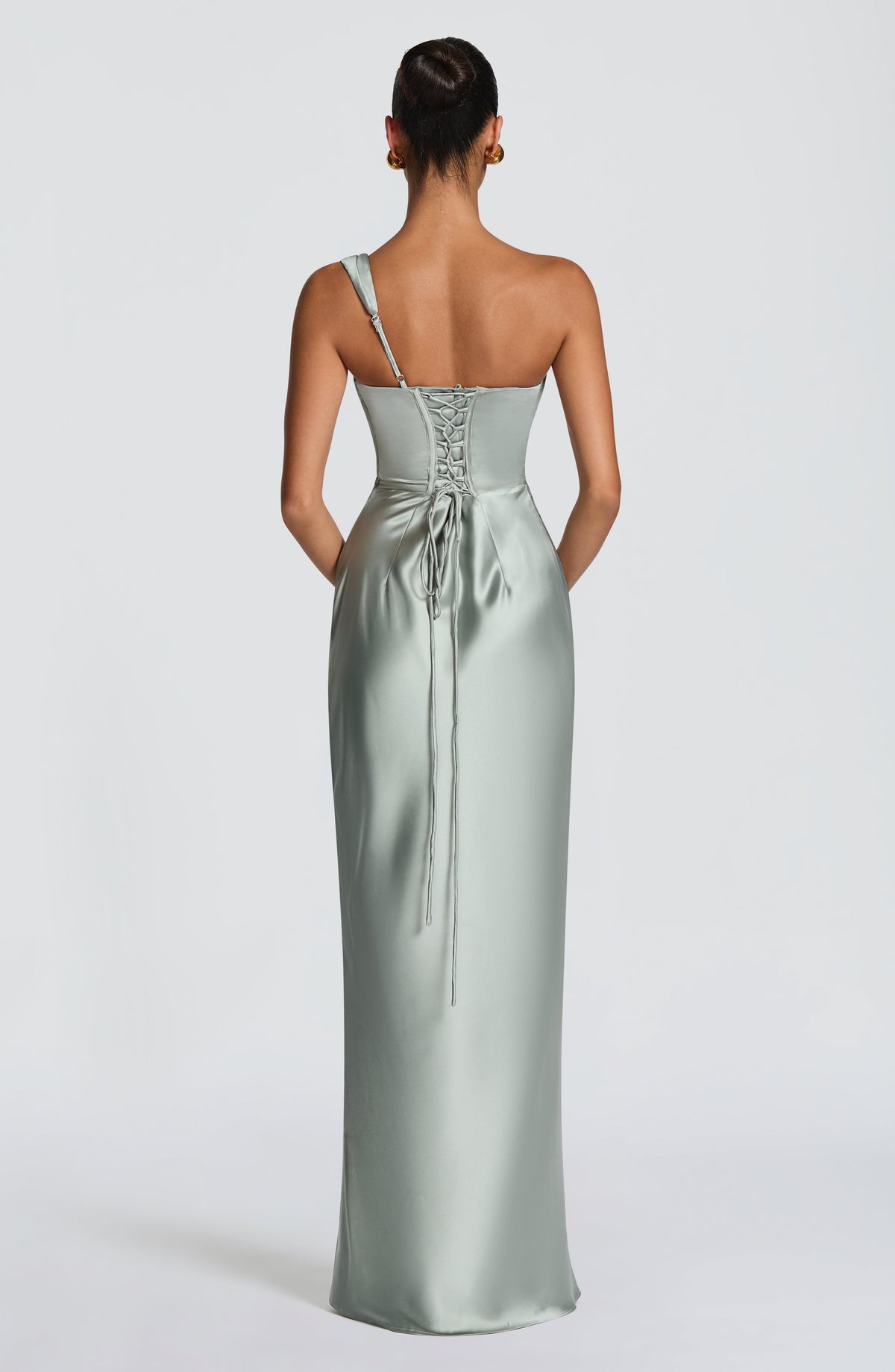 Vestido de evento Talía™ verde salvia con escote drapeado, foto 4