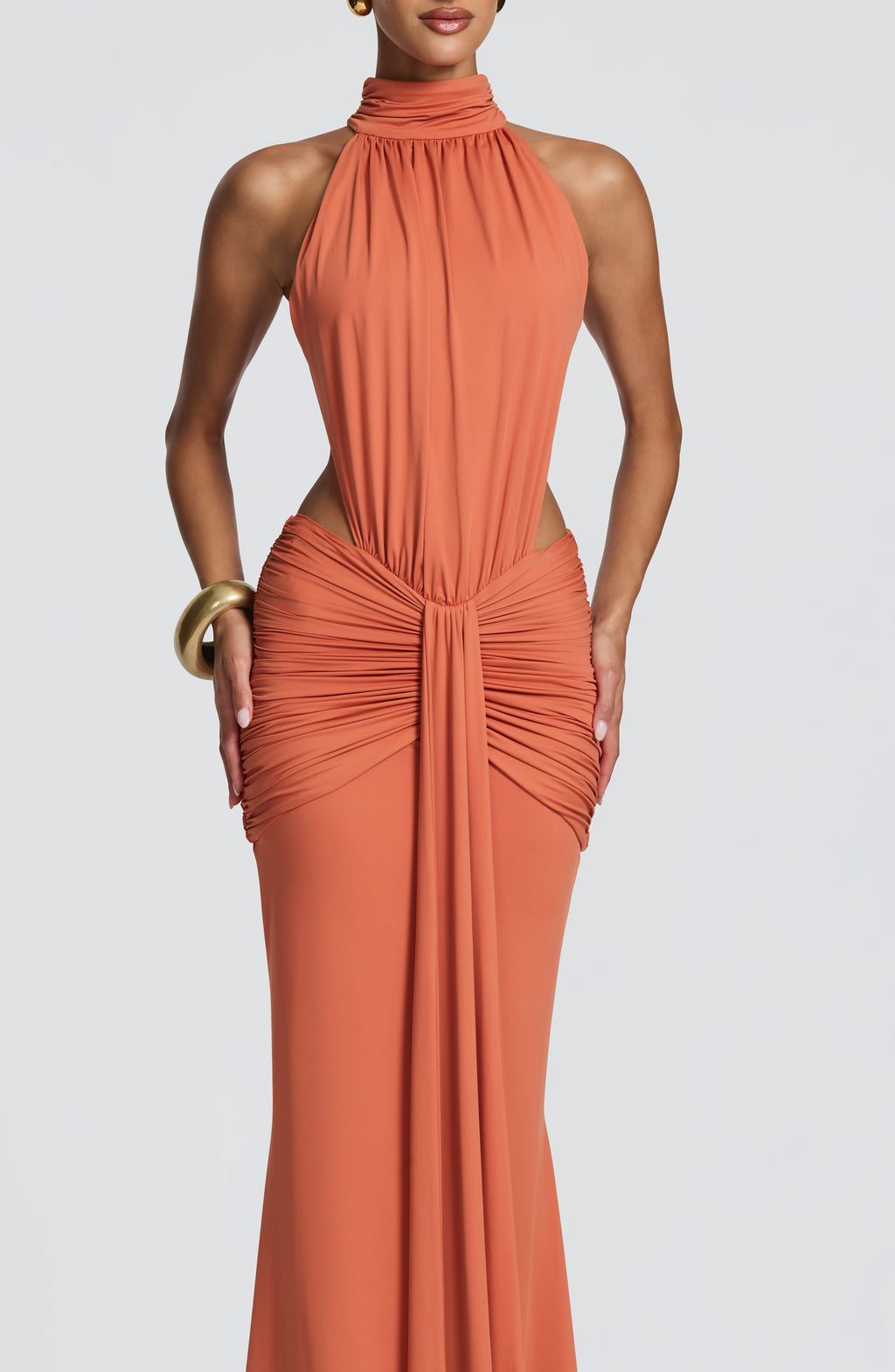Vestido de evento Teresa™ naranja con fruncido favorecedor, foto 4
