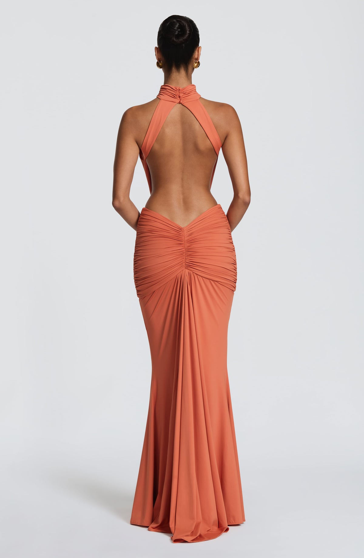 Teresa™ en naranja, vestido largo de sirena, espalda al aire