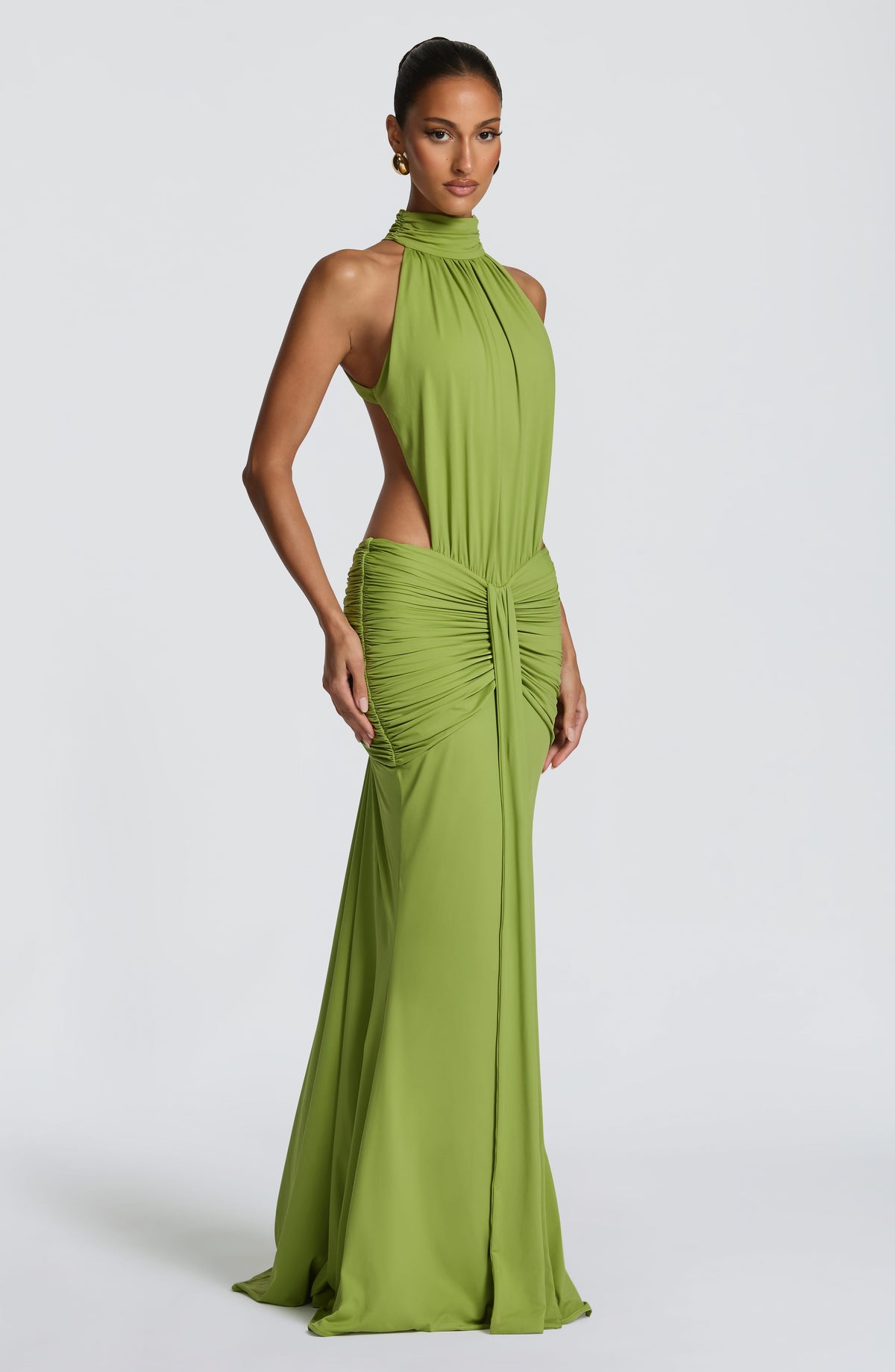 Vestido de evento Teresa™ oliva con fruncido favorecedor, foto 4
