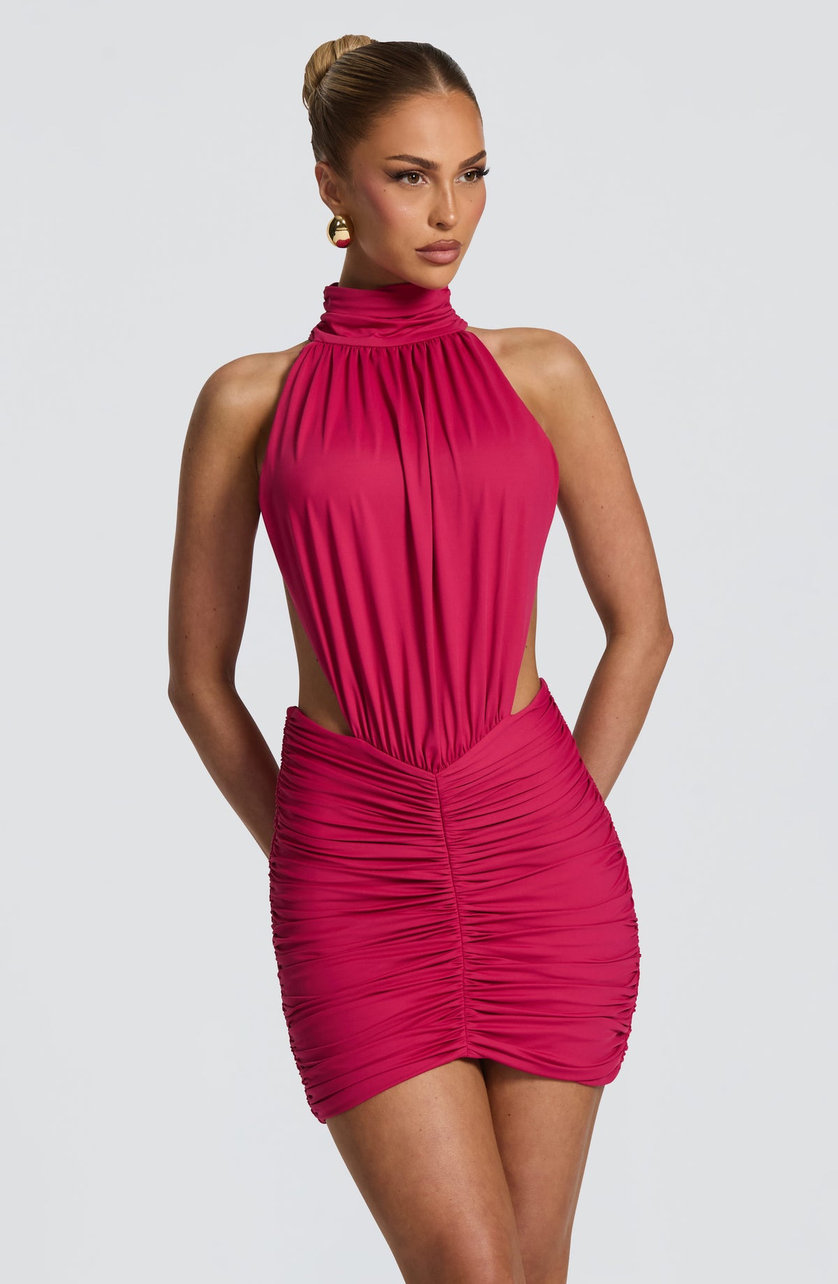 Vestido corto de cóctel frambuesa de punto - Teresa™ Ana Ibiza
