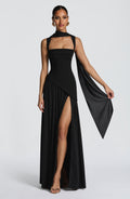 Vestido largo de invitada de boda negro de chifón - Tamara™ Ana Ibiza