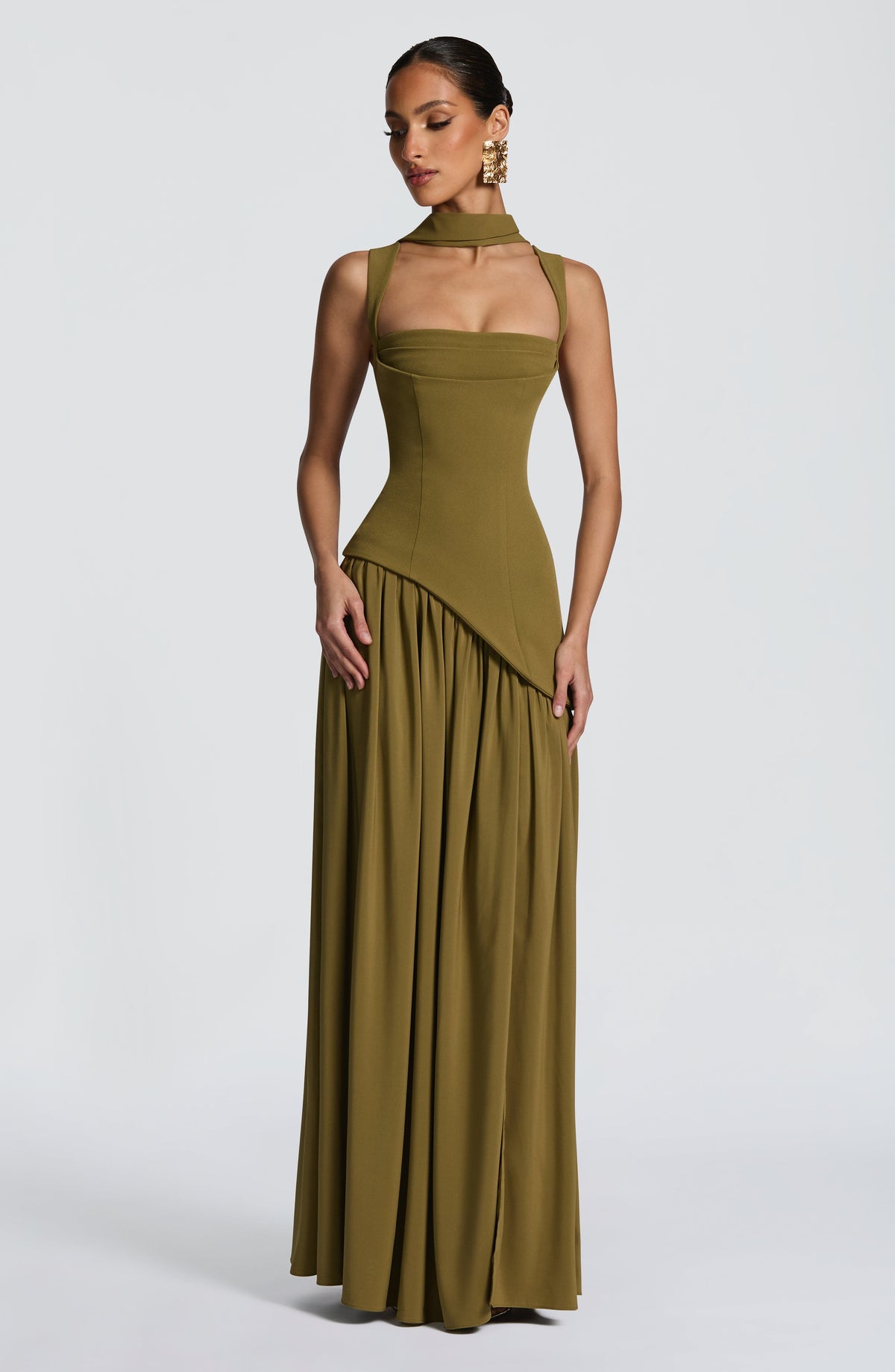 Vestido Tamara™ oliva con abertura en la pierna, foto 9