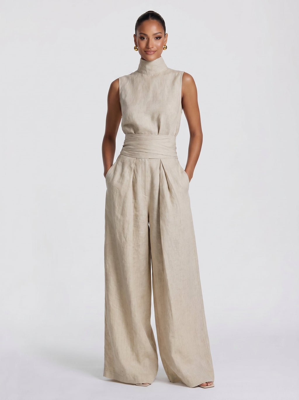 Conjunto de palazzo beis para invitada - Ariadna™ Ana Ibiza