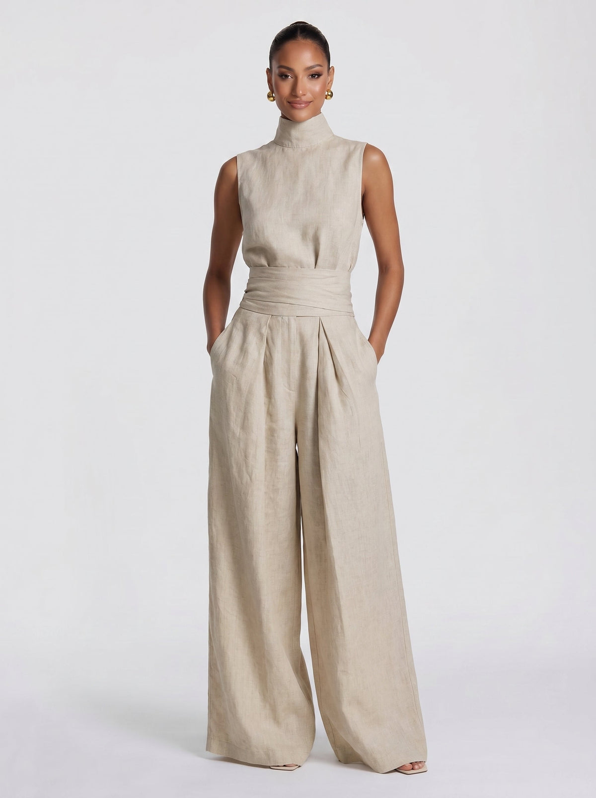 Conjunto de palazzo beis para invitada - Ariadna™ Ana Ibiza