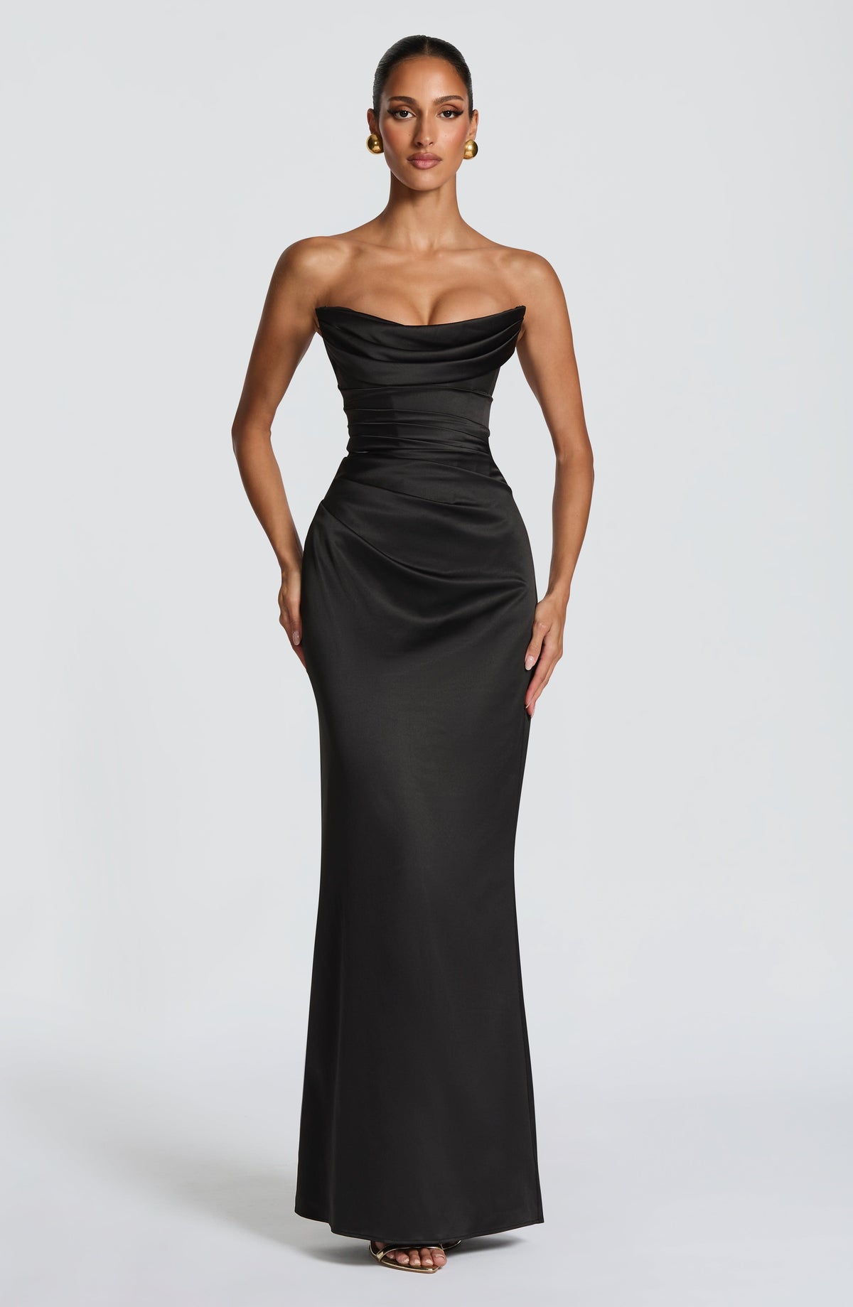 Vestido de graduación largo negro de satén - Vega™ Ana Ibiza