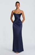 Vestido de graduación largo azul marino de satén - Vega™ Ana Ibiza