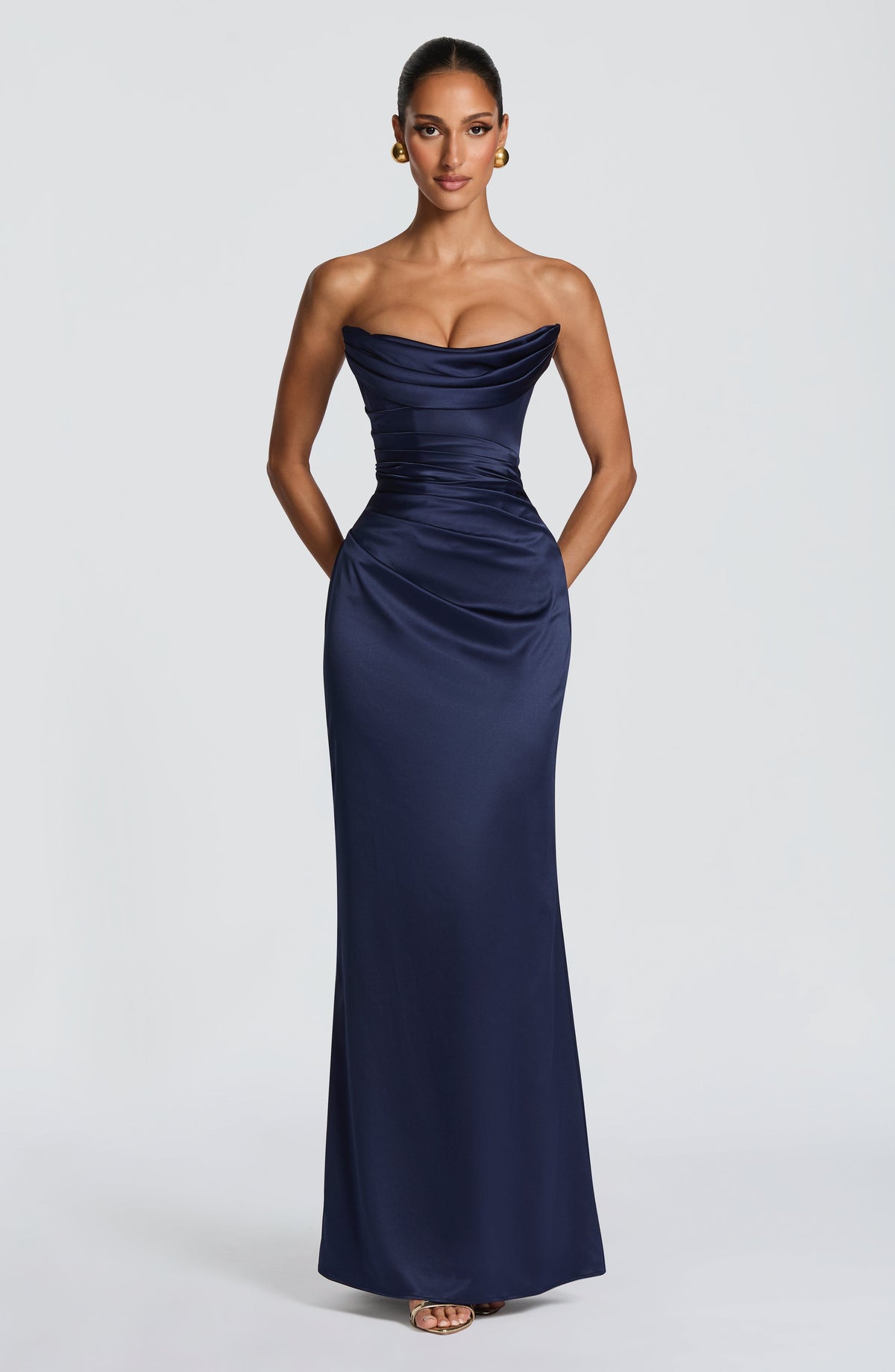 Vestido de graduación largo azul marino de satén - Vega™ Ana Ibiza