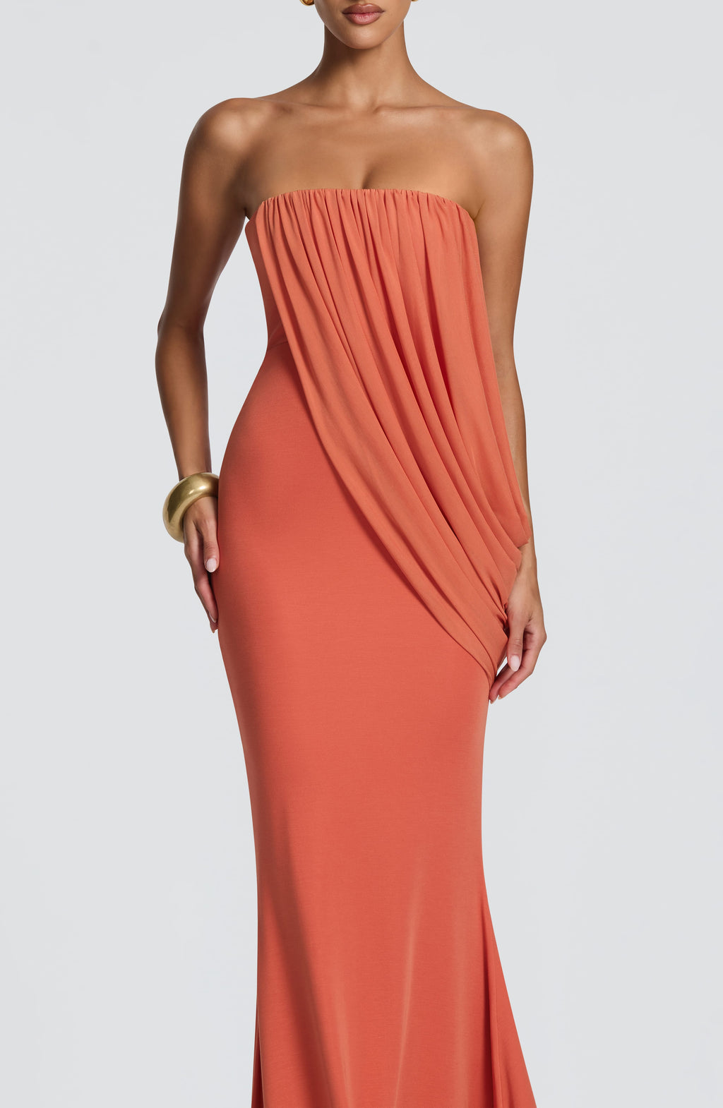Vestido de evento Valeria™ naranja con fruncido favorecedor, foto 4